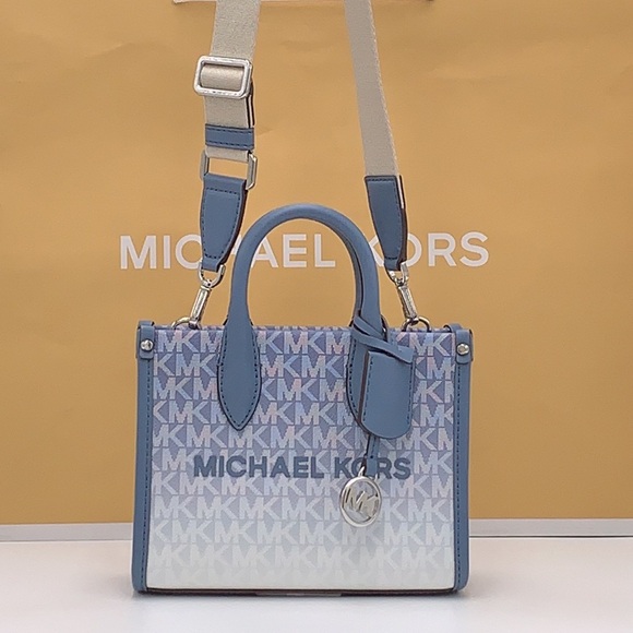 Michael Kors Mirella Extra-Small Ombré Logo Crossbody XBODY ShopperBag Denim NWT - Picture 3 of 16